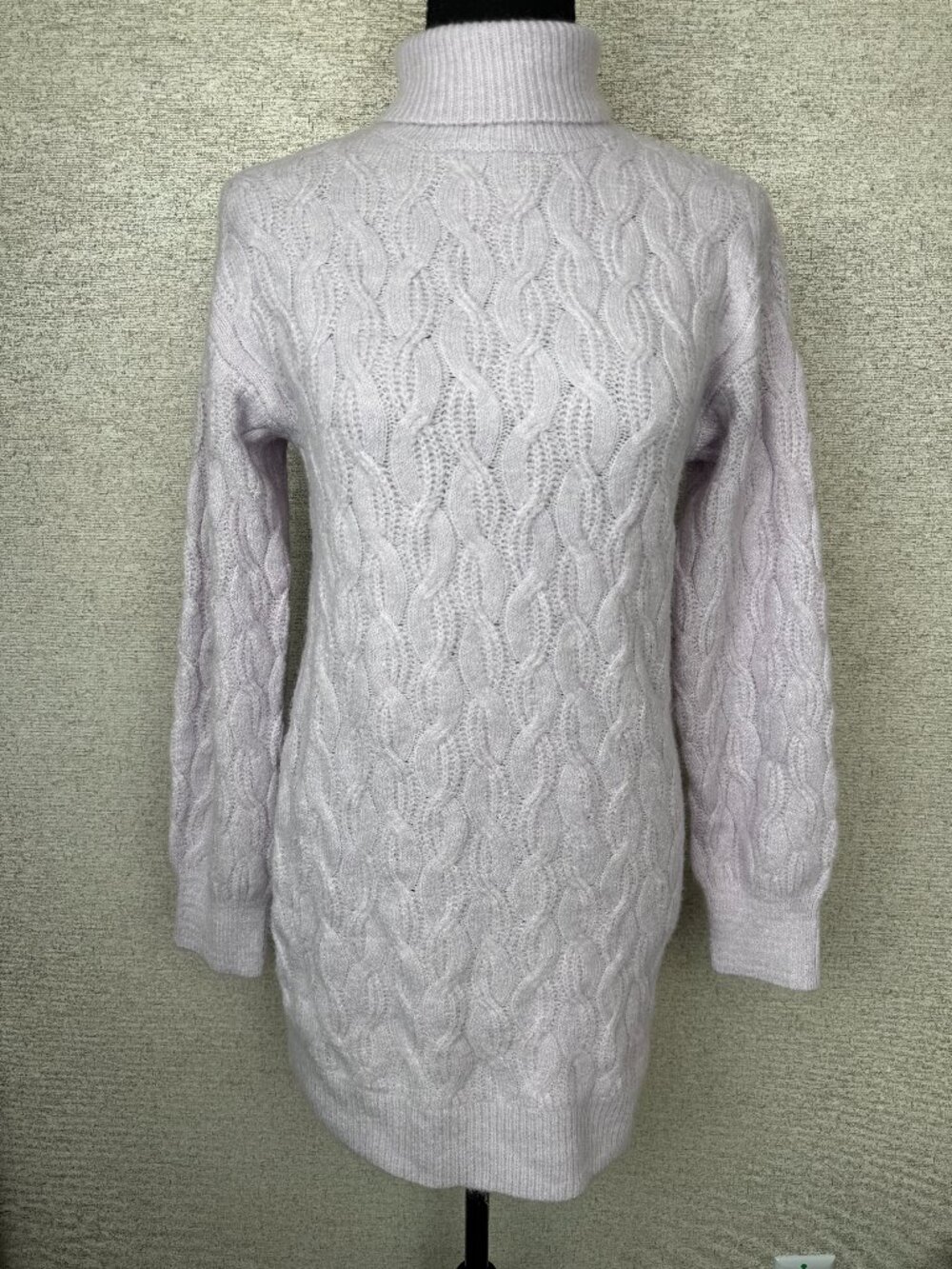 Mi Ami for Francesca’s Cable Knit Sweater Dress Small Turtleneck Lavender